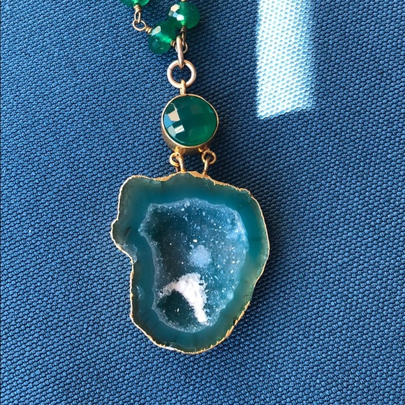 Druzy necklace green onyx chain - Picture 1 of 4